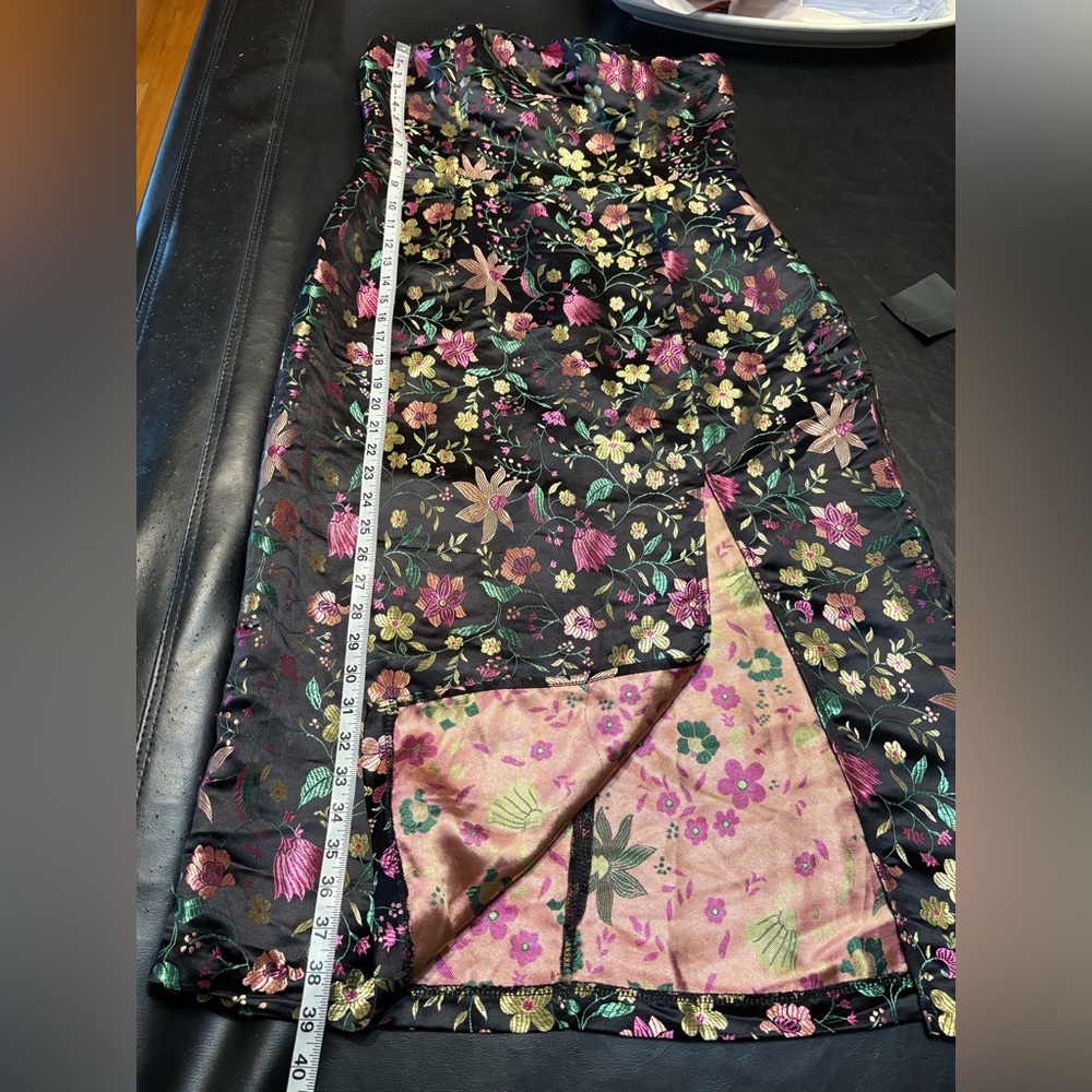 Lulu's Black Strapless Floral Midi Dress with Pink & Green Flowers - Picture 15 of 16